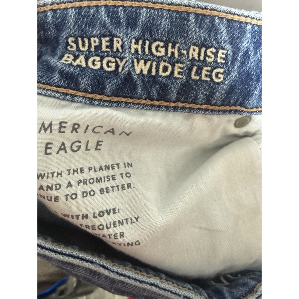 American Eagle Jeans Womens 10 Wide Leg Baggy Denim Super High Rise Distressed - Picture 10 of 11